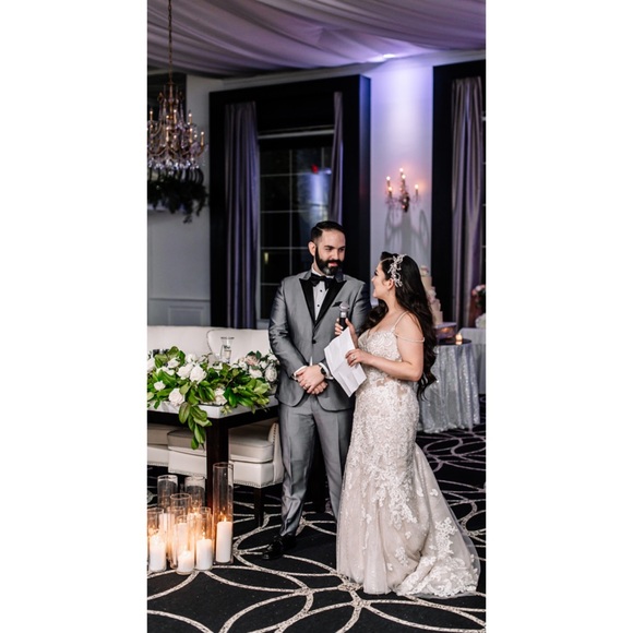 Martina Liana Fit n Flare Ivory Beaded Vintage Lace Satin Tulle Gown Style 942 - Picture 7 of 17